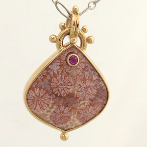 Fossilized Coral Pink Sapphire 14KY Pendant by Lori Braun