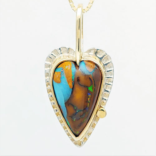 Boulder Opal 14KY Heart Sterling Pendant by Lori Braun