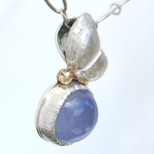 Blue Chalcedony Sterling Tiger Lilly Seed Pod 14KY Pendant by Rebecca of BNOX