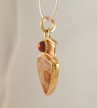 Fossilized Coral Sterling Hessonite Garnet 14KY Pendant by Lori Braun