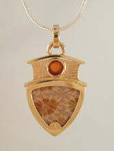 Fossilized Coral Sterling Hessonite Garnet 14KY Pendant by Lori Braun