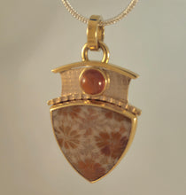 Fossilized Coral Sterling Hessonite Garnet 14KY Pendant by Lori Braun