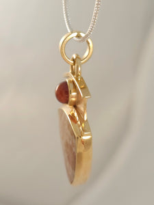 Fossilized Coral Sterling Hessonite Garnet 14KY Pendant by Lori Braun