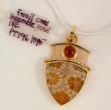 Fossilized Coral Sterling Hessonite Garnet 14KY Pendant by Lori Braun