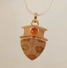 Fossilized Coral Sterling Hessonite Garnet 14KY Pendant by Lori Braun