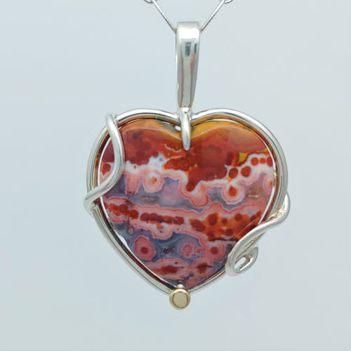 Orbicular Jasper Heart Sterling 14KY Pendant by Lori Braun