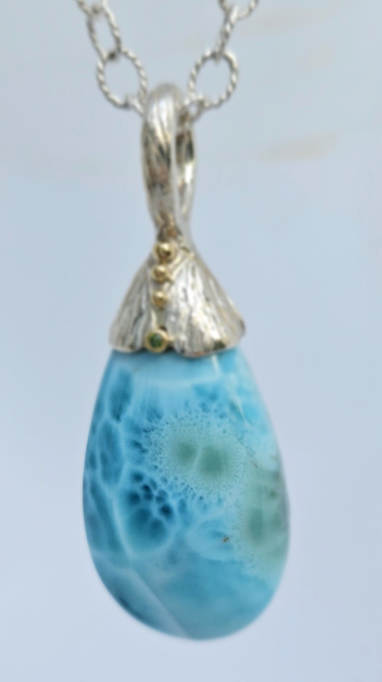 Larimar11鑑別書付【premium】約8.2mm Larimar Green Diamond 14KY Sterling Pendant by Lori Braun – BNOX