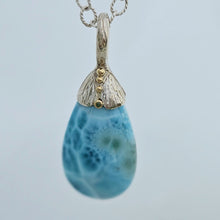 Larimar Green Diamond 14KY Sterling Pendant by Lori Braun