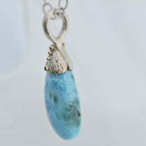 Larimar Green Diamond 14KY Sterling Pendant by Lori Braun