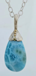 Larimar Green Diamond 14KY Sterling Pendant by Lori Braun