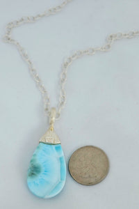 Larimar Green Diamond 14KY Sterling Pendant by Lori Braun