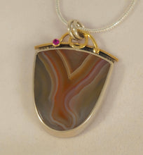 Malawi Agate Pink Sapphire 14KY Sterling Pendant by Lori Braun