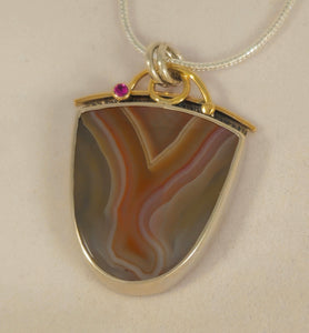 Malawi Agate Pink Sapphire 14KY Sterling Pendant by Lori Braun