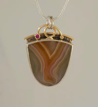 Malawi Agate Pink Sapphire 14KY Sterling Pendant by Lori Braun