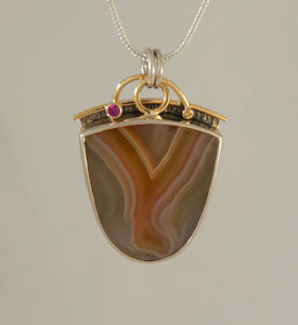 Malawi Agate Pink Sapphire 14KY Sterling Pendant by Lori Braun