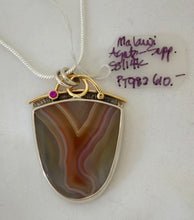 Malawi Agate Pink Sapphire 14KY Sterling Pendant by Lori Braun