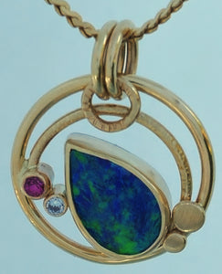 Boulder Opal Doublet Pink Sapphire Diamond 14KY Sterling by Lori Braun