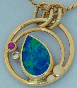 Boulder Opal Doublet Pink Sapphire Diamond 14KY Sterling by Lori Braun