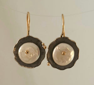 Cultured Coin Pearl Sterling 14KY Earrings by Lori Braun