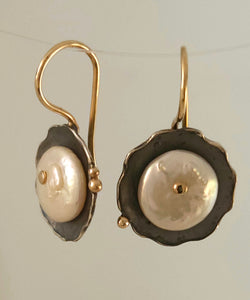 Cultured Coin Pearl Sterling 14KY Earrings by Lori Braun