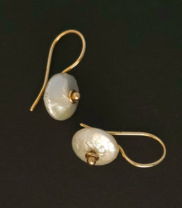 Cultured Coin White Pearl 14ky Earrings by Lori Braun