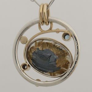 Rutilated Quartz Zircon Diamond Sterling 14KY Pendant by Lori Braun