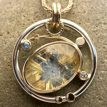 Rutilated Quartz Zircon Diamond Sterling 14KY Pendant by Lori Braun