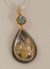Rutilated Quartz Zircon Sterling 14KY Pendant by Lori Braun