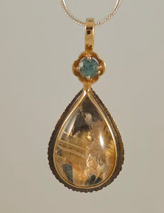 Rutilated Quartz Zircon Sterling 14KY Pendant by Lori Braun