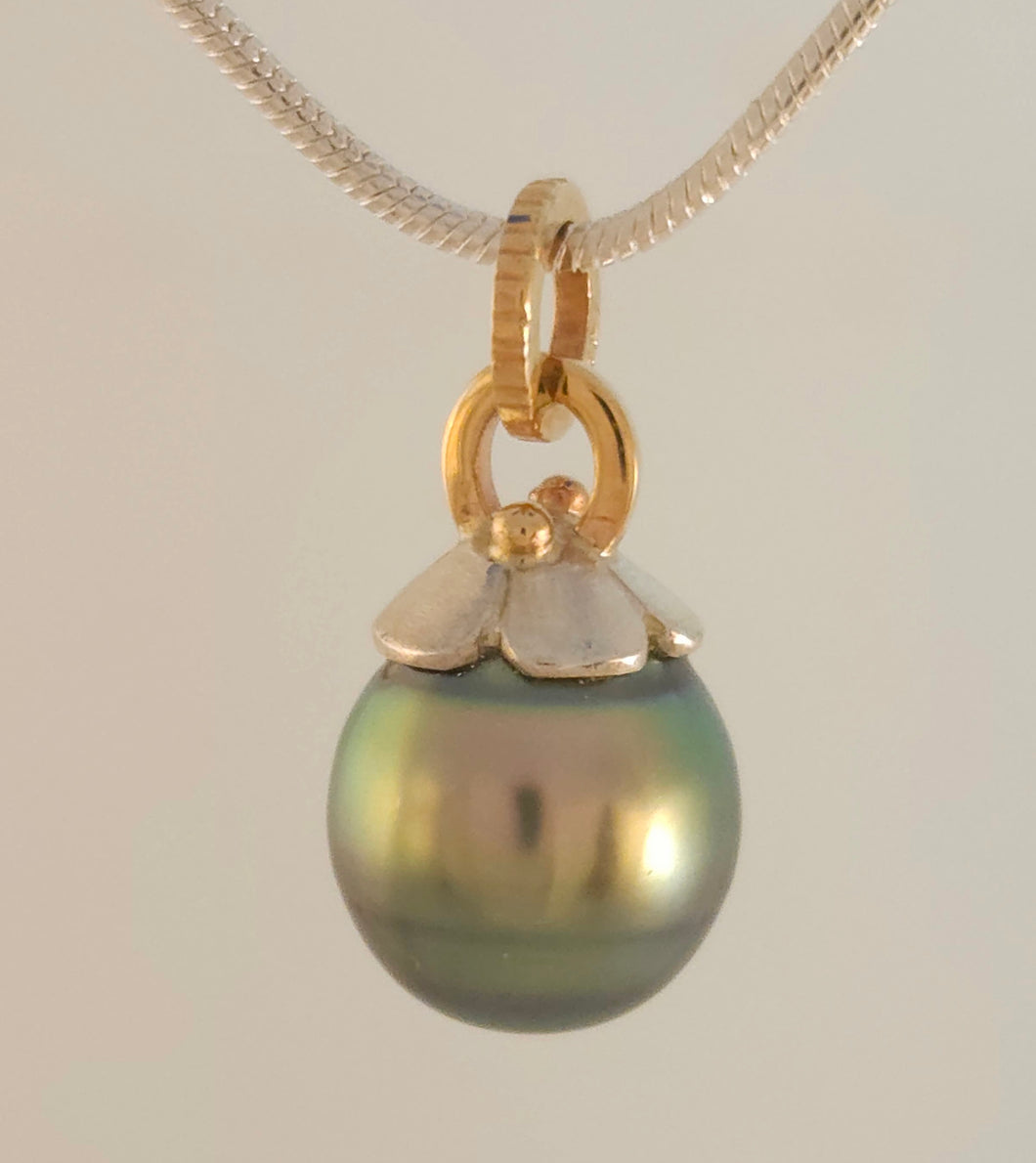 South Sea Silver Pearl Sterling 14KY Pendant by Lori Braun