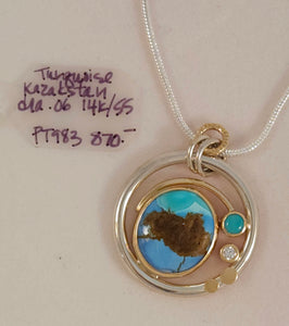 Turquoise Diamond Sterling 14KY Pendant by Lori Braun