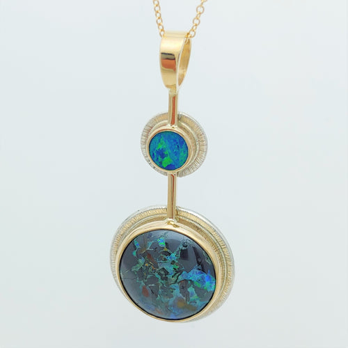 Yowah Opal boulder Opal 14KY Sterling Pendant by Lori Braun