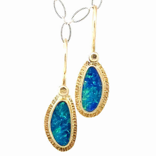 Boulder Opal Doublet 14ky Earrings by Lori Braun