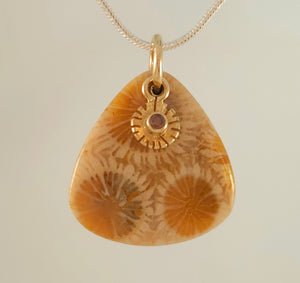 Fossilized Coral 14KY Pendant by Lori Braun