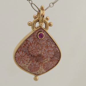 Fossilized Coral Pink Sapphire 14KY Pendant by Lori Braun