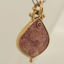 Fossilized Coral Pink Sapphire 14KY Pendant by Lori Braun