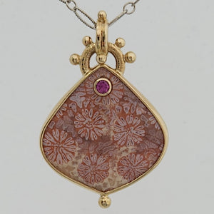 Fossilized Coral Pink Sapphire 14KY Pendant by Lori Braun