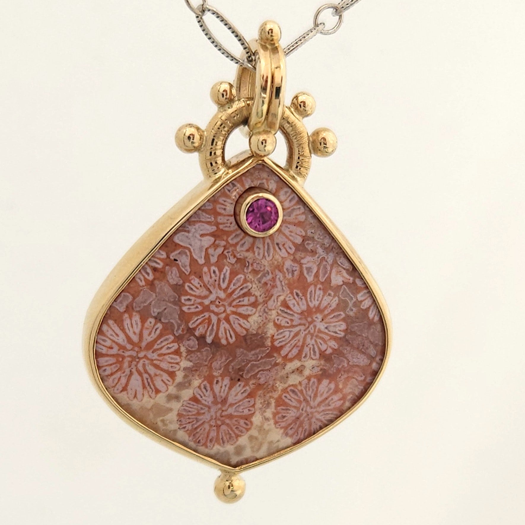 Fossilized Coral Pink Sapphire 14KY Pendant by Lori Braun PT959