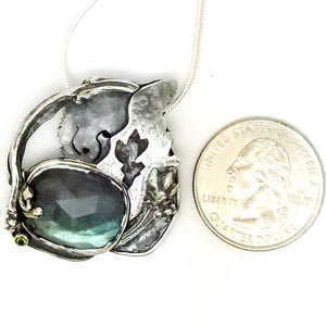 Labradorite Tourmaline Sterling Silver 14KY Fox Pendant by Rebecca of BNOX