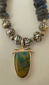 Spectrolite labradorite Pearl Sterling necklace by Judy Knose