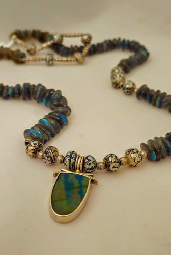Spectrolite labradorite Pearl Sterling necklace by Judy Knose