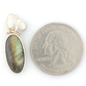 Labradorite Sterling Tiger Lily Seed Pod 14KY Pendant by Rebecca of BNOX