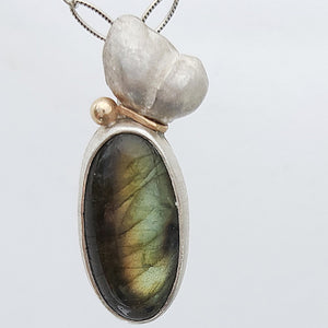 Labradorite Sterling Tiger Lily Seed Pod 14KY Pendant by Rebecca of BNOX