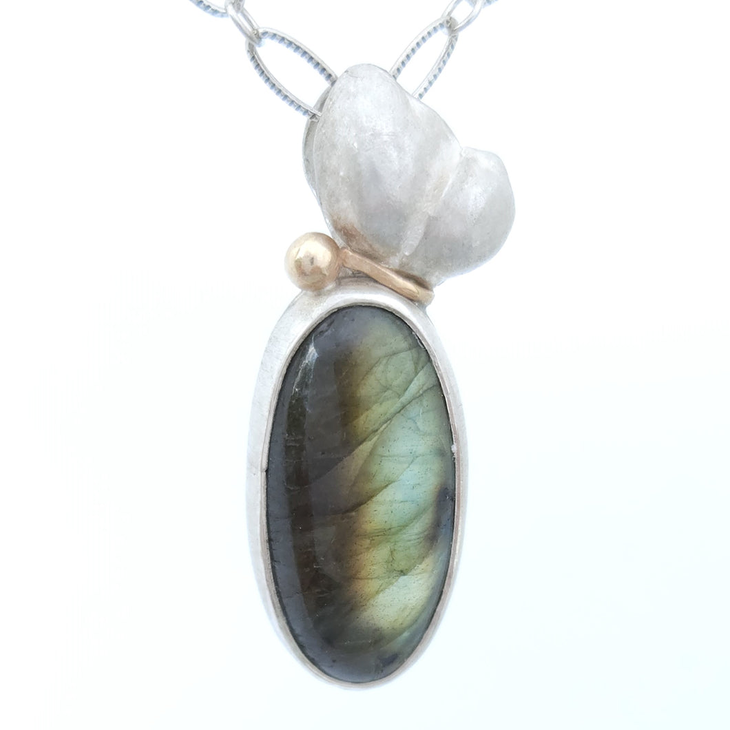 Labradorite Sterling Tiger Lily Seed Pod 14KY Pendant by Rebecca of BNOX