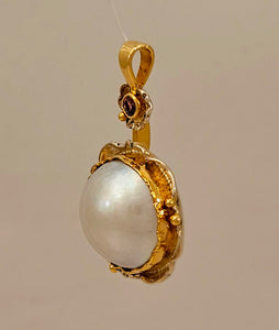 Mabe Pearl Pink Tourmaline Sterling 14KY Sterling Pendant by Lori Braun