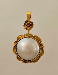 Mabe Pearl Pink Tourmaline Sterling 14KY Sterling Pendant by Lori Braun