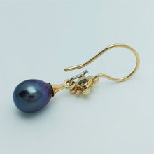 Zircon with Interchangeable Dark Blue Freshwater Pearl Drop 14KY Earrings by Lori Braun