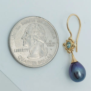 Zircon with Interchangeable Dark Blue Freshwater Pearl Drop 14KY Earrings by Lori Braun