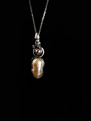 SOLD. Champagne Pink Fresh Water Pearl Diamond Rose Gold and Sterling by Rebecca of BNOX Jewelry Studio