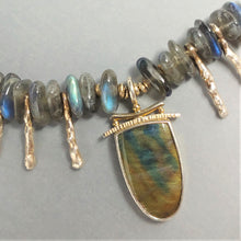 Spectrolite labradorite Sterling necklace by Judy Knose and Lori Braun. It is available at BNOX jewelry Studio in Pepin Wisconsin.